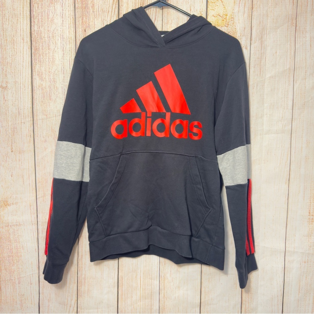 adidas Kids Hoodie in Black, Red, and Gray Sz 14/16​